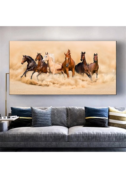 Koşan Atlar Kanvas Sanatı – Toz Bulutu Oluşturan At Sürüsü, Büyük Duvar Sanatı, Kanvas Tablo fiyatları