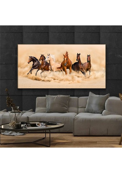 Koşan Atlar Kanvas Sanatı – Toz Bulutu Oluşturan At Sürüsü, Büyük Duvar Sanatı, Kanvas Tablo modelleri