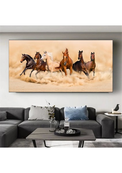 Koşan Atlar Kanvas Sanatı – Toz Bulutu Oluşturan At Sürüsü, Büyük Duvar Sanatı, Kanvas Tablo fırsatları