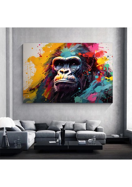 Soyut Graffiti Maymunu, Mizahi Gorilla Kanvası, Renkli Hayvan Duvar Dekoru