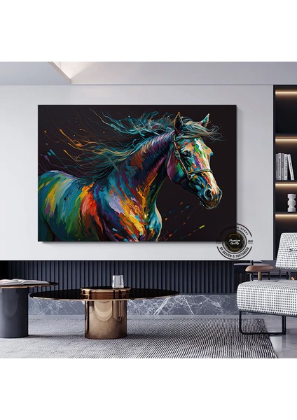 Soyut At Tablosu, Büyük Boy Renkli At Kanvas Baskısı, Yatak Üstü Duvar Dekoru, Hayvan Severlere Özel