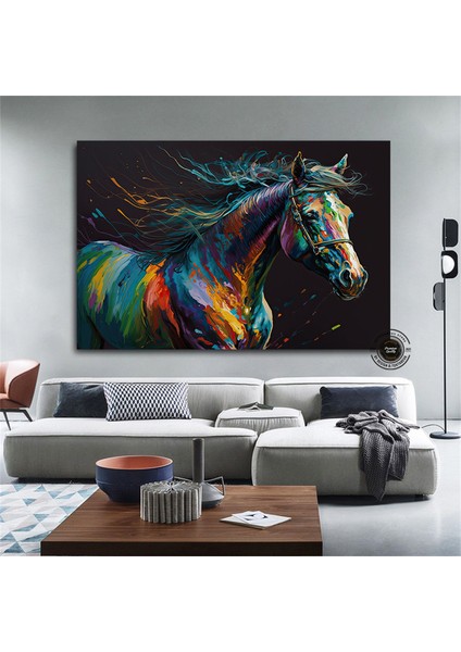 Soyut At Tablosu, Büyük Boy Renkli At Kanvas Baskısı, Yatak Üstü Duvar Dekoru, Hayvan Severlere Özel modelleri