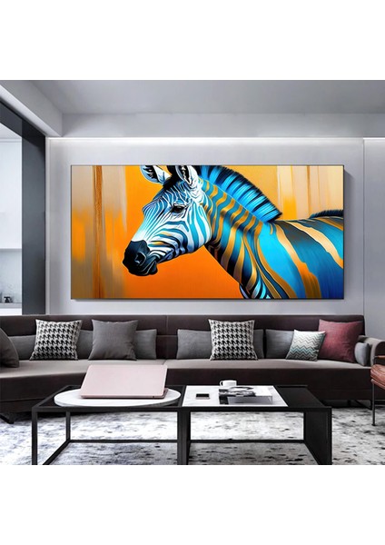 Renkli Zebra Kanvas Duvar Sanatı; Soylu Zebra Kanvası; Hayvan Severlere Özel Kanvas Baskı; Asmaya Ha