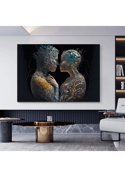 Aşka Dair: Iki Bedende Tek Ruh – Aşk Temalı Çift Kanvas Tablosu