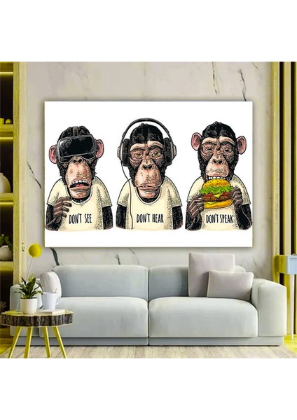 3 Maymun Kanvas Sanatı, 3 Düşünen Maymun, Maymun Kanvası, Bilge Maymun, Hayvan Duvar Sanatı fiyatları