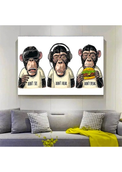 3 Maymun Kanvas Sanatı, 3 Düşünen Maymun, Maymun Kanvası, Bilge Maymun, Hayvan Duvar Sanatı modelleri