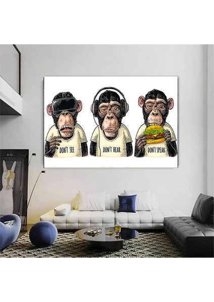 3 Maymun Kanvas Sanatı, 3 Düşünen Maymun, Maymun Kanvası, Bilge Maymun, Hayvan Duvar Sanatı indirimleri