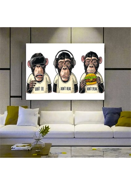 3 Maymun Kanvas Sanatı, 3 Düşünen Maymun, Maymun Kanvası, Bilge Maymun, Hayvan Duvar Sanatı