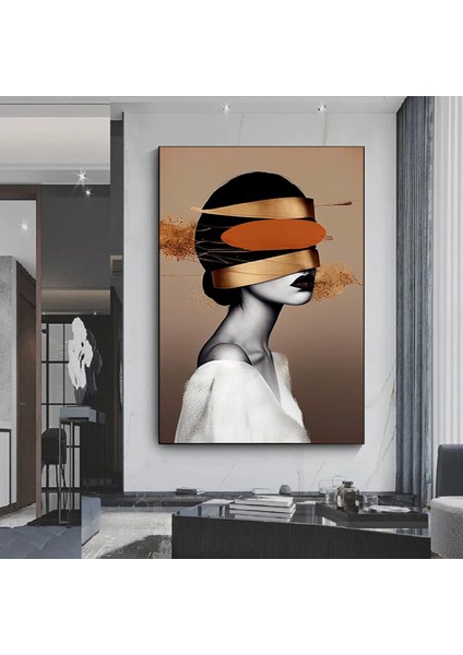 Altın Kadın Kanvas Tablosu, Soyut Kadın Baskısı, Moda Duvar Dekoru