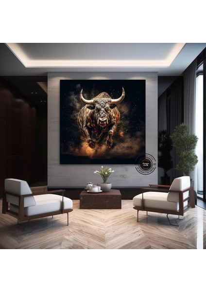 Boğa Kanvas Sanatı – Altın ve Siyah Yüklenen Boğa – Finans Bölgesi Duvar Dekoru, Ev ve Ofis Için fiyatları
