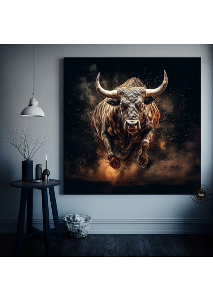 Boğa Kanvas Sanatı – Altın ve Siyah Yüklenen Boğa – Finans Bölgesi Duvar Dekoru, Ev ve Ofis Için fırsatları