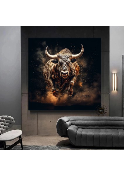 Boğa Kanvas Sanatı – Altın ve Siyah Yüklenen Boğa – Finans Bölgesi Duvar Dekoru, Ev ve Ofis Için indirimleri