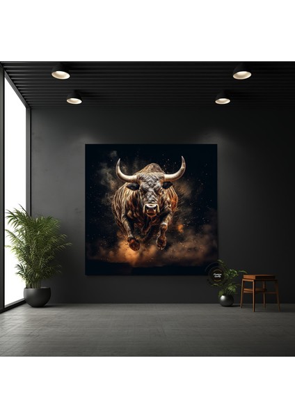 Boğa Kanvas Sanatı – Altın ve Siyah Yüklenen Boğa – Finans Bölgesi Duvar Dekoru, Ev ve Ofis Için