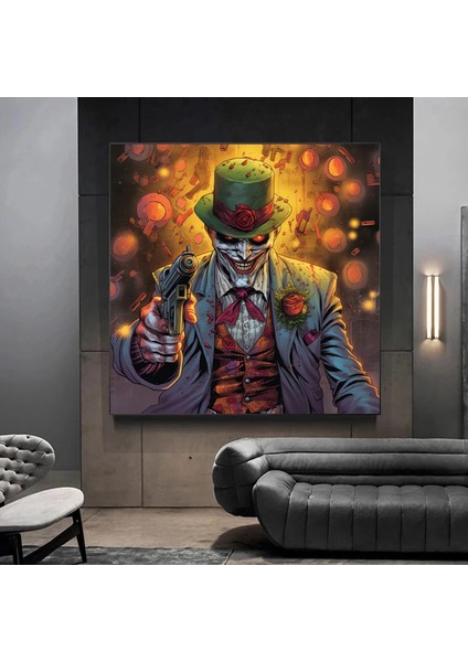 Silahlı Palyaço Kanvas Tablo – Üç Parçalı Takım Elbiseli Korku Sanatı modelleri