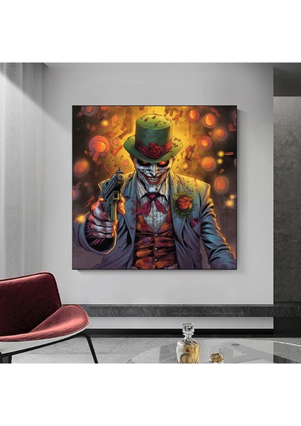 Silahlı Palyaço Kanvas Tablo – Üç Parçalı Takım Elbiseli Korku Sanatı fırsatları