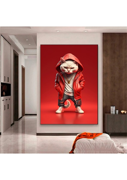 Boksör Kedi Kanvası, Mizahi Pop Art Kedi Posteri, Çocuk Odası Için Kedi Duvar Dekoru