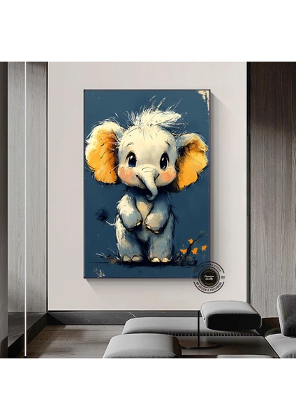 Fil Yavrusu Duvar Sanatı, Çocuk Odası Dekoru, Sevimli Hayvan Temalı Kanvas