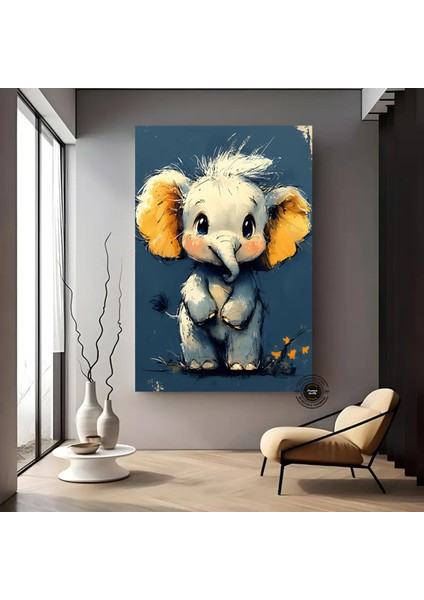Fil Yavrusu Duvar Sanatı, Çocuk Odası Dekoru, Sevimli Hayvan Temalı Kanvas