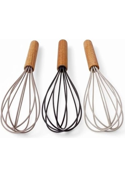 Bambu Saplı Silikon Mutfak Çırpıcısı - 3 Renk Seçeneği (Gri, Krem, Bej), Isıya Dayanıklı, Yapışmaz Kek ve Yumurta Çırpıcı (Krem) modelleri