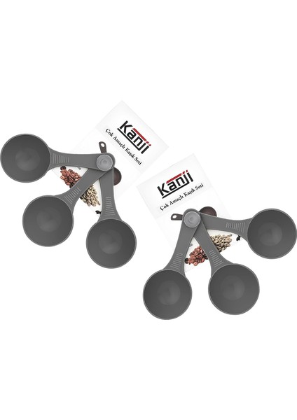 6'lı Gri Ölçü Kaşığı Seti (2 x 3 Lü Takım) - 30 ml Plastik Gıda Ölçüm Kaşığı - Kahve, Mama, Baharat ve Toz Karışımlar Için Gıda Temasına Uygun Pratik Plastik Kaşık