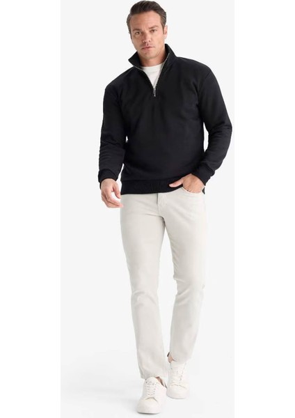 Dik Yaka Yarım Fermuarlı Içi Yumuşak Tüylü Basic Siyah Erkek Sweatshirt X7405AZ/BK81 fiyatları