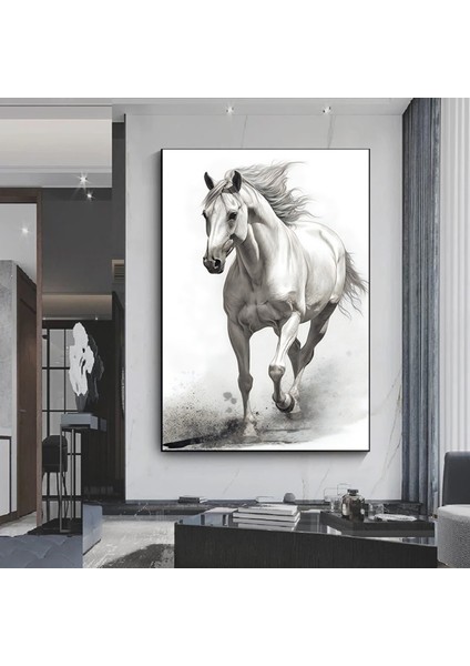 Beyaz At Kanvas Tablosu, Vahşi At Duvar Sanatı, At Kanvas Duvar Sanatı, Beyaz At Posteri