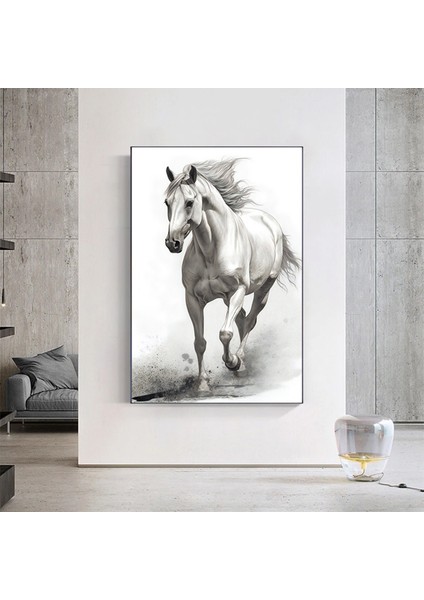 Beyaz At Kanvas Tablosu, Vahşi At Duvar Sanatı, At Kanvas Duvar Sanatı, Beyaz At Posteri fırsatları