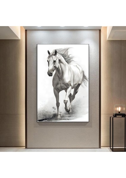 Beyaz At Kanvas Tablosu, Vahşi At Duvar Sanatı, At Kanvas Duvar Sanatı, Beyaz At Posteri
