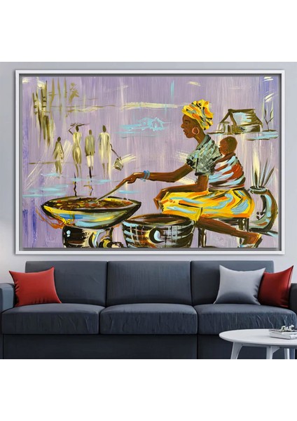 Afrika’da Yemek Yapan Anne Figürü, Etnik Duvar Sanatı, Nijerya Tarzı Kadın Figürlü Tablo fiyatları