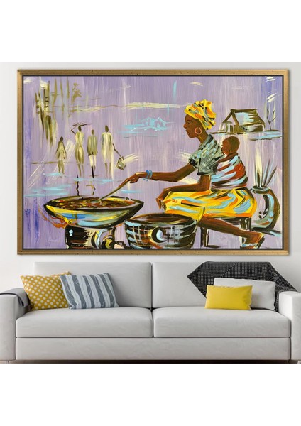Afrika’da Yemek Yapan Anne Figürü, Etnik Duvar Sanatı, Nijerya Tarzı Kadın Figürlü Tablo modelleri