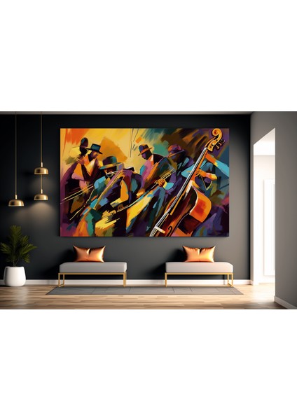 Caz Kulübü, Gece ve Müzik, Konser, Orkestra, Caz Duvar Dekoru, Kanvas Baskı fiyatları
