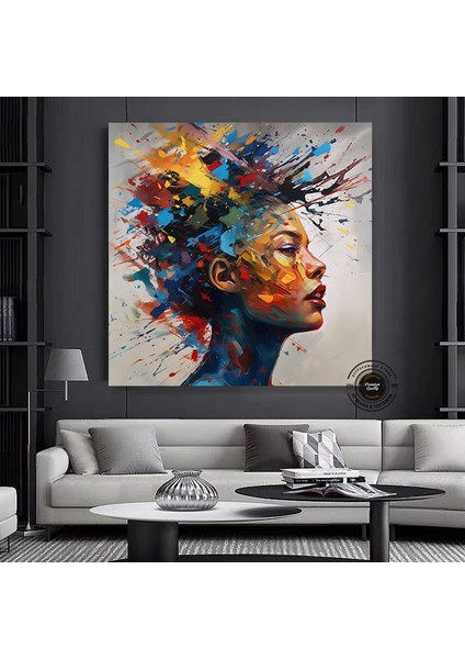 Fütüristik Suluboya Kadın Portresi, Renkli Saçlı Yüz Tablosu, Soyut Duvar Dekoru, Trend Poster