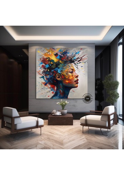 Fütüristik Suluboya Kadın Portresi, Renkli Saçlı Yüz Tablosu, Soyut Duvar Dekoru, Trend Poster fiyatları