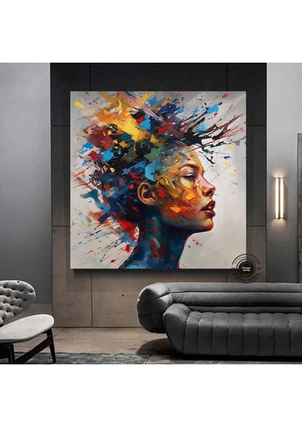 Fütüristik Suluboya Kadın Portresi, Renkli Saçlı Yüz Tablosu, Soyut Duvar Dekoru, Trend Poster modelleri