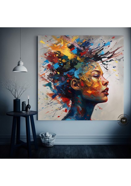 Fütüristik Suluboya Kadın Portresi, Renkli Saçlı Yüz Tablosu, Soyut Duvar Dekoru, Trend Poster indirimleri