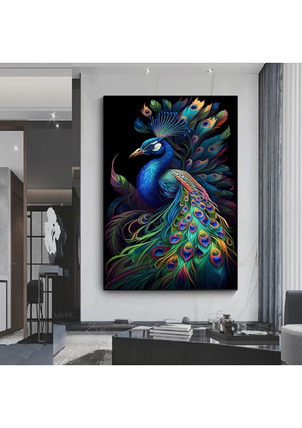 Kanvas Sanat Eseri Ekstra Büyük Tavuskuşu Tablosu, Duvar Sanatı, Hayvan Posteri, Hayvan Kanvas