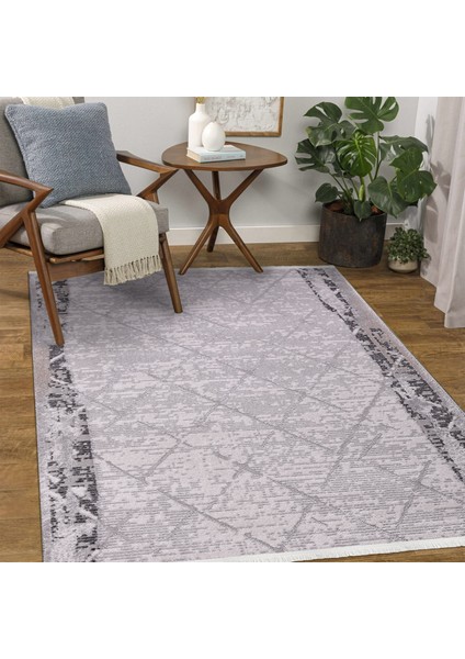 Gri Modern Etnik Desenli Akrilik Hav Vermeyen Leke Tutmayan Kolay Temizlenen Yumuşak Makine Salon Yolluk Mutfak Halı modelleri
