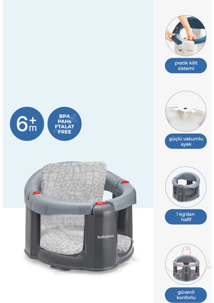 Mikrofiber Mama Sandalyesi Oturağı ve Minderi – Kolay Açılır Güvenlik Sistemi, 0-3 Yaş Bebekler için, Gri