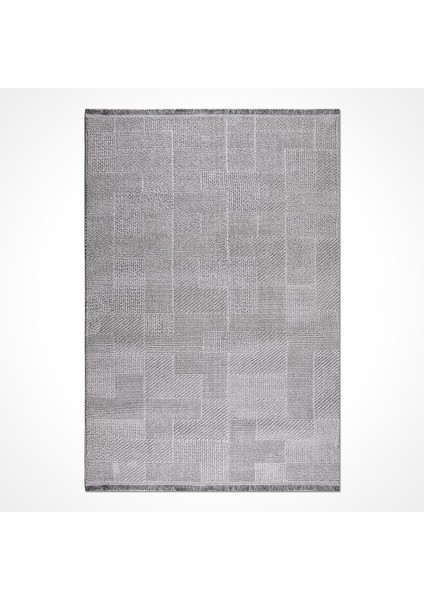 Gri Geometrik Etnik Modern Desenli Hav Vermeyen Leke Tutmayan Kolay Temizlenen Yumuşak Makine Salon Yolluk Mutfak Halı