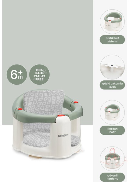 Babyjem Önden Açılır Banyove Mama Oturağı ve Minderi Soft Yeşil - 2'Li Set