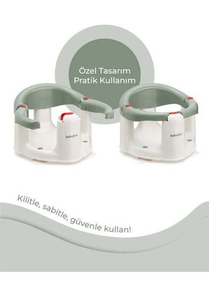 Babyjem Önden Açılır Banyove Mama Oturağı ve Minderi Soft Yeşil - 2'Li Set modelleri
