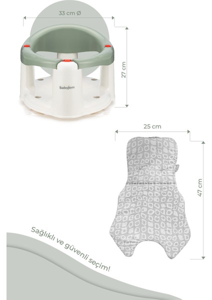 Babyjem Önden Açılır Banyove Mama Oturağı ve Minderi Soft Yeşil - 2'Li Set fırsatları
