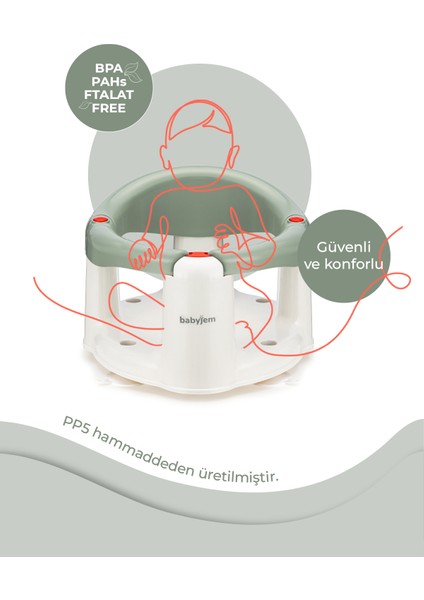Babyjem Önden Açılır Banyove Mama Oturağı ve Minderi Soft Yeşil - 2'Li Set indirimleri