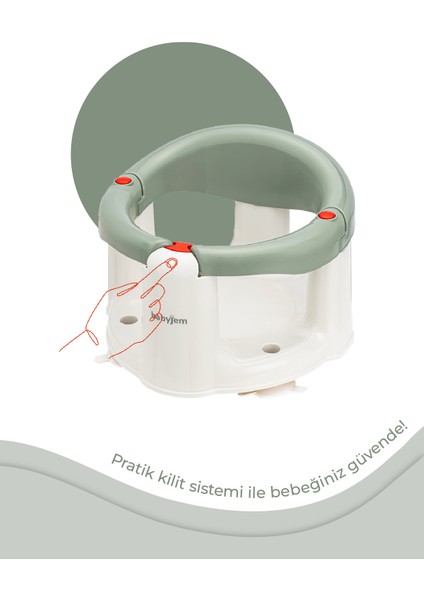 Babyjem Önden Açılır Banyove Mama Oturağı ve Minderi Soft Yeşil - 2'Li Set