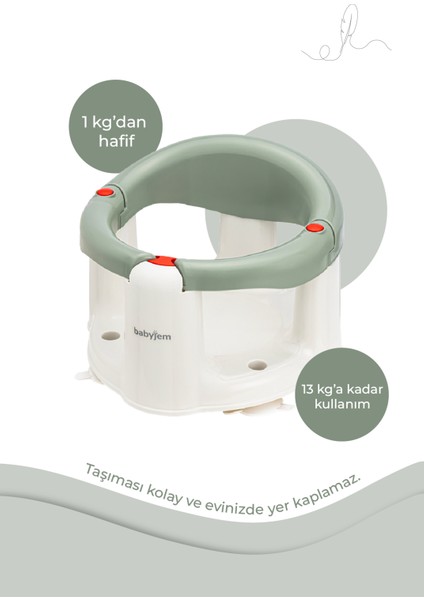 Babyjem Önden Açılır Banyove Mama Oturağı ve Minderi Soft Yeşil - 2'Li Set