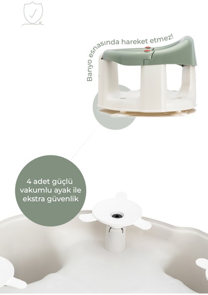 Babyjem Önden Açılır Banyove Mama Oturağı ve Minderi Soft Yeşil - 2'Li Set