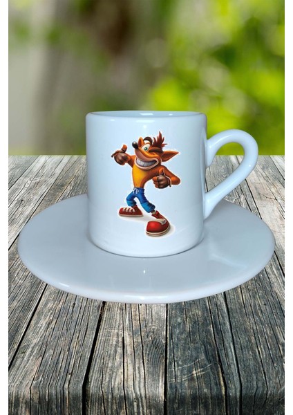 Crash Bandicoot Oyun Baskılı Türk Kahvesi Fincanı Tabaklı Kişiye Özel Model 1