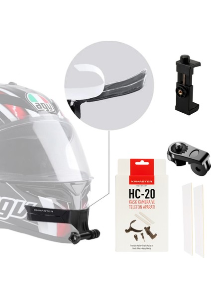 HC-20 Motosiklet Kask Çene Yapıştırıcılı Telefon Ve Aksiyon Kamera Tutucu Full Set