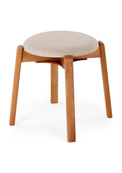 Arc Ceviz Puf Tabure Yuvarlak Modern Bench Oturak Tekli Bej