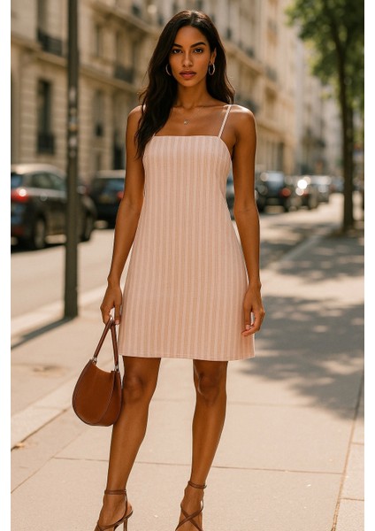 Sonya Çizgili Ithal Keten Askılı Elbise fiyatları